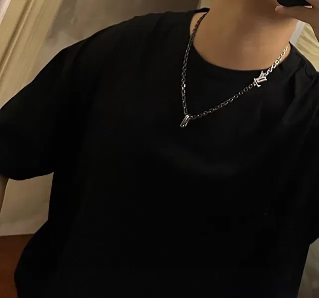 Louis Vuitton LV Chain Necklace Silver Black Curb Interlocking Monogram Pendant Necklace 7