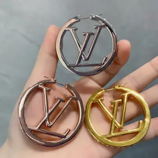 Louis Vuitton LV Circle Hoop Gold Silver Circular Monogram Cutout Earrings