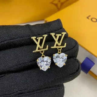Louis Vuitton LV Heart Gold Transparent Monogram Crystal Pendant Earrings