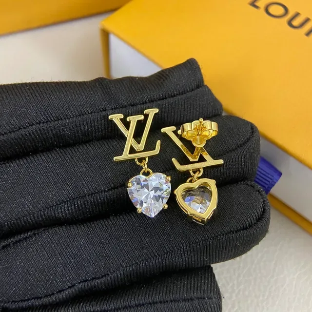 Boucles d'oreilles Louis Vuitton LV Cœur Doré Transparent Monogramme Cristal 2