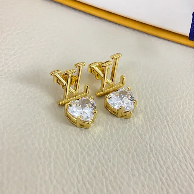 Boucles d'oreilles Louis Vuitton LV Cœur Doré Transparent Monogramme Cristal 5