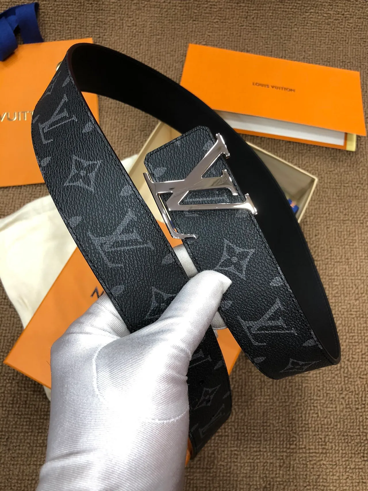 Louis Vuitton LV Initiales Black Monogram Leather Belt 5