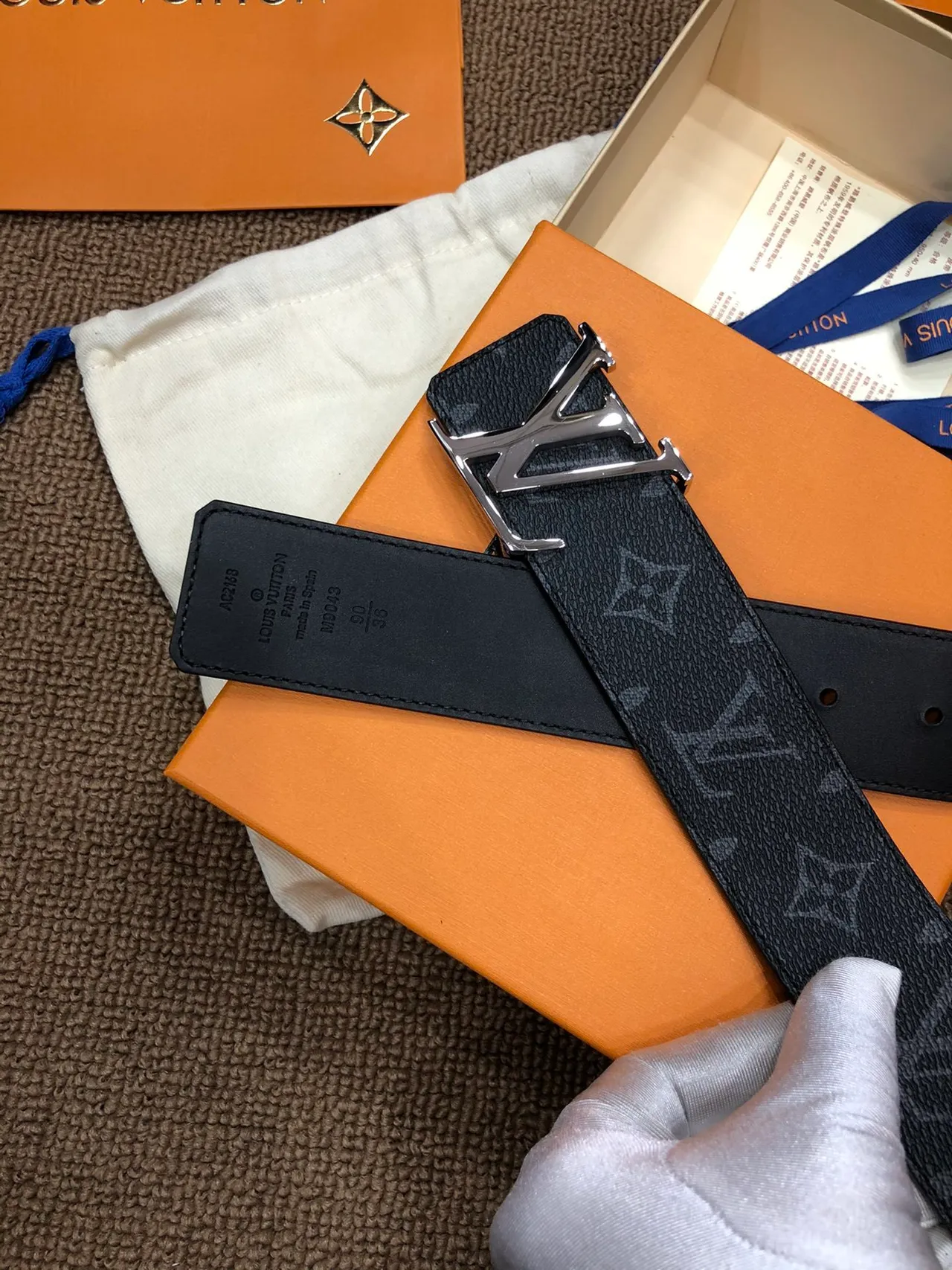 Louis Vuitton LV Initiales Black Monogram Leather Belt 6