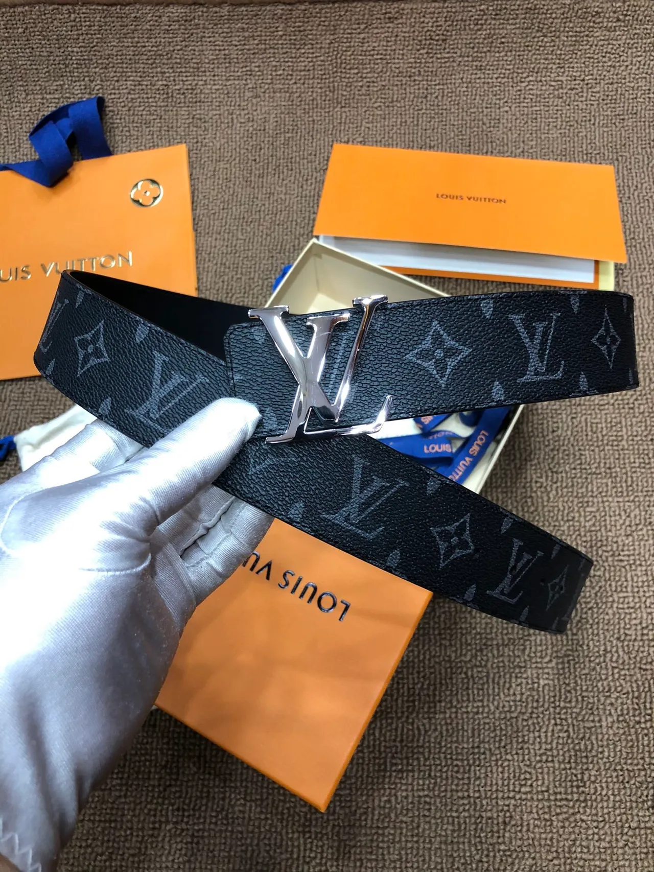 Louis Vuitton LV Initiales Black Monogram Leather Belt 9