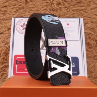 Louis Vuitton LV Initiales Graphic-Print Black Leather Belt