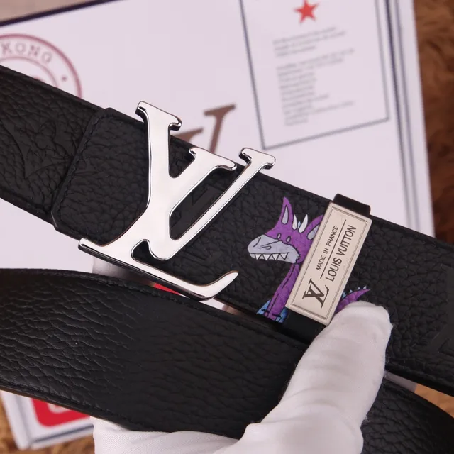 Louis Vuitton LV Initiales Graphic-Print Black Leather Belt 3