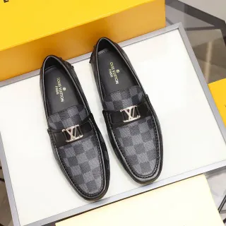 Louis Vuitton LV 乐福鞋 Damier Graphite Canvas 黑色皮革 乐福鞋