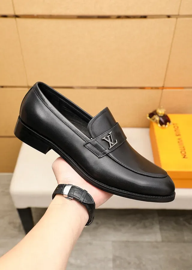 Louis Vuitton LV Logo Buckle Black Leather Loafers 4