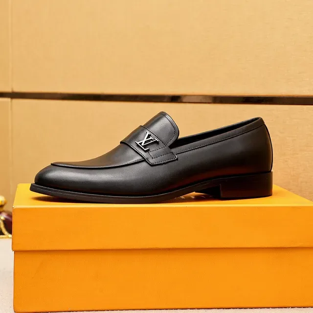 Louis Vuitton LV Logo Buckle Black Leather Loafers 5