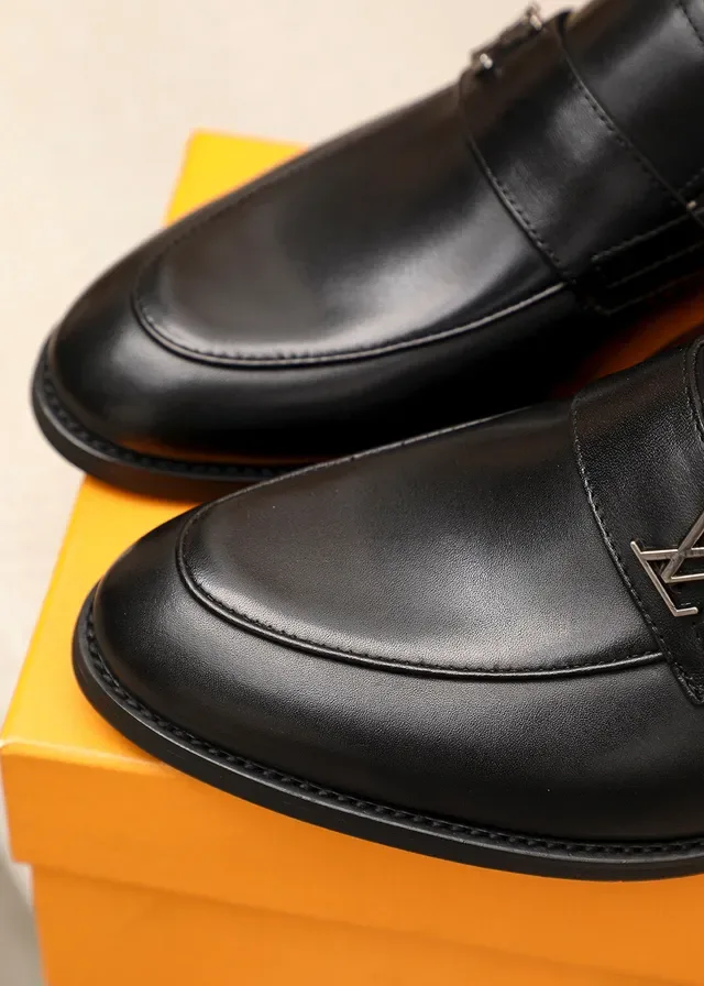 Louis Vuitton LV Logo Buckle Black Leather Loafers 6