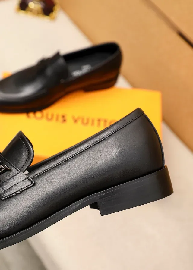 Louis Vuitton LV Logo Buckle Black Leather Loafers 7