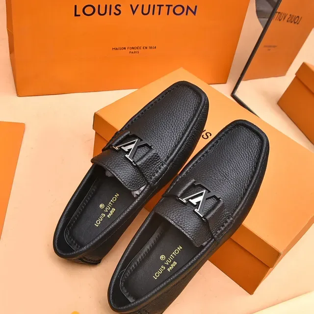 Louis Vuitton LV Logo Loafer Black Pebbled Leather Loafers 3