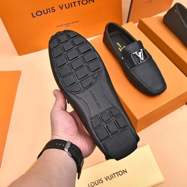 Louis Vuitton LV Logo Loafer Black Pebbled Leather Loafers 4