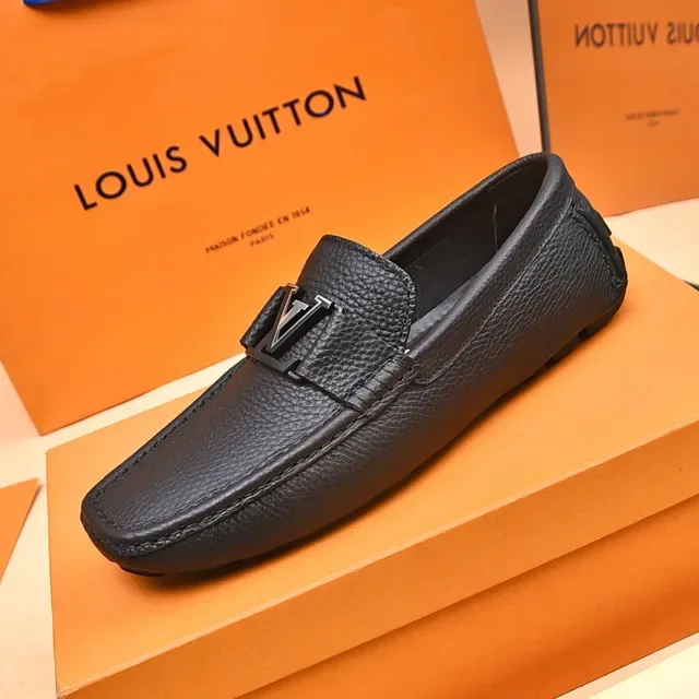 Louis Vuitton LV Logo Loafer Black Pebbled Leather Loafers 5