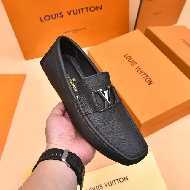 Louis Vuitton LV Logo Loafer Black Pebbled Leather Loafers 6