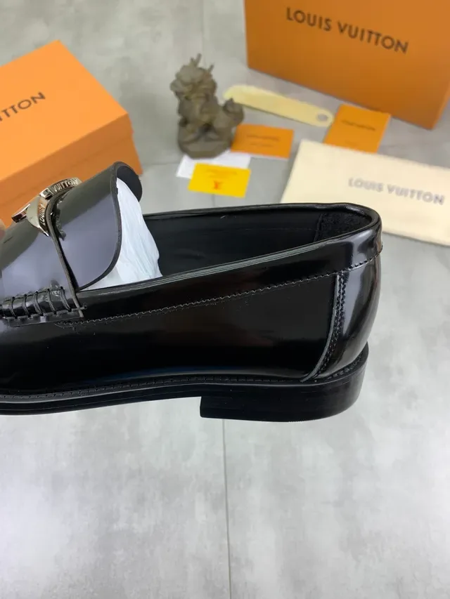 Louis Vuitton LV Moc Winged Buckle Black Patent Loafers 4
