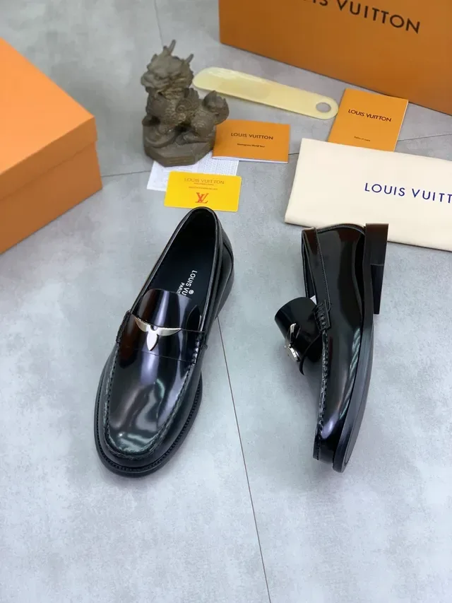 Louis Vuitton LV Moc Winged Buckle Black Patent Loafers 5