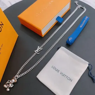 Louis Vuitton LV Monogram and Mickey Mouse Charm Silver Chain Necklace