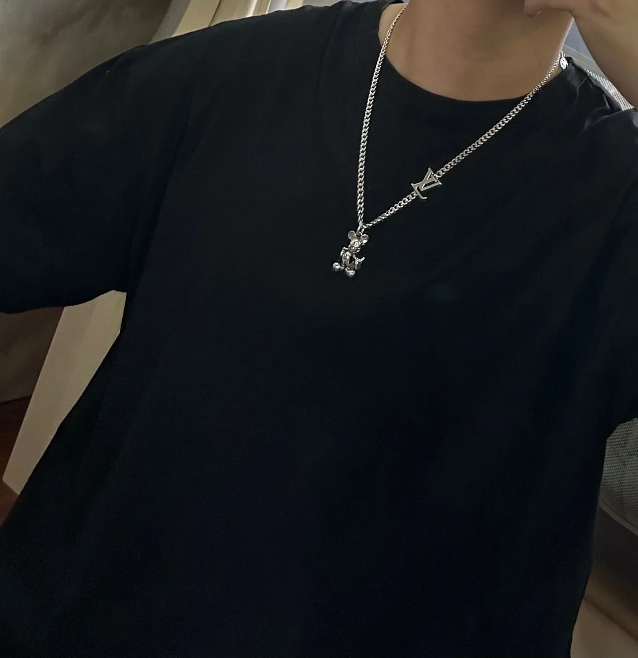 Louis Vuitton LV Monogram and Mickey Mouse Charm Silver Chain Necklace 4