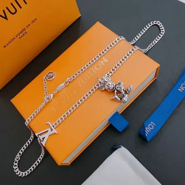 Louis Vuitton LV Monogram and Mickey Mouse Charm Silver Chain Necklace 5