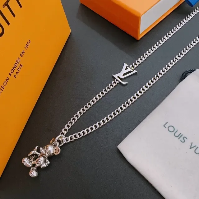 Louis Vuitton LV Monogram and Mickey Mouse Charm Silver Chain Necklace 6