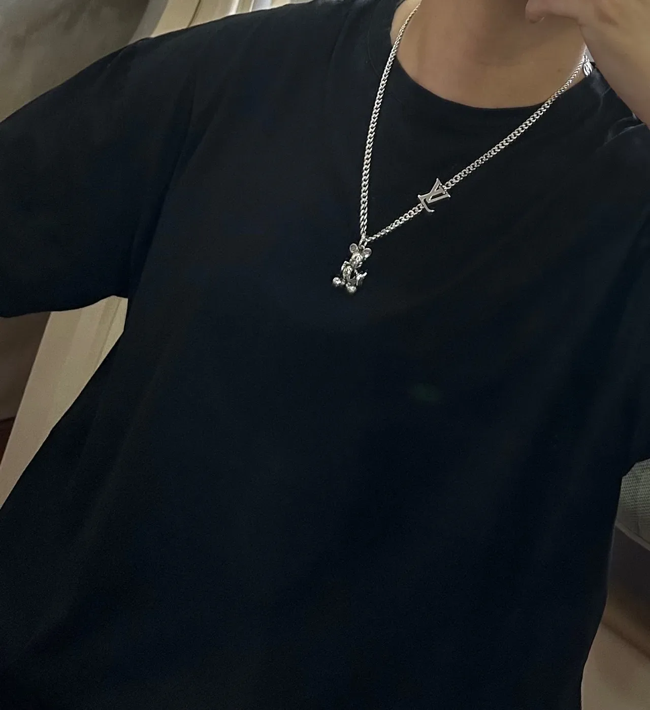 Louis Vuitton LV Monogram and Mickey Mouse Charm Silver Chain Necklace 7