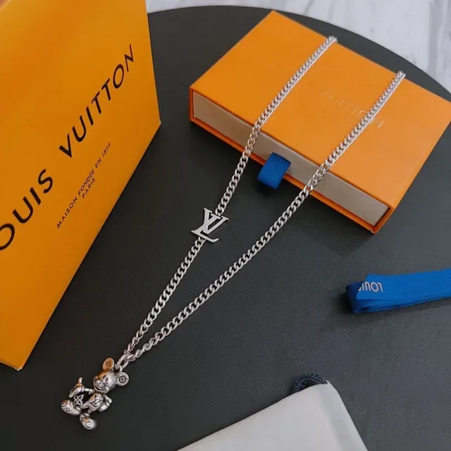 Louis Vuitton LV Monogram and Mickey Mouse Charm Silver Chain Necklace 8