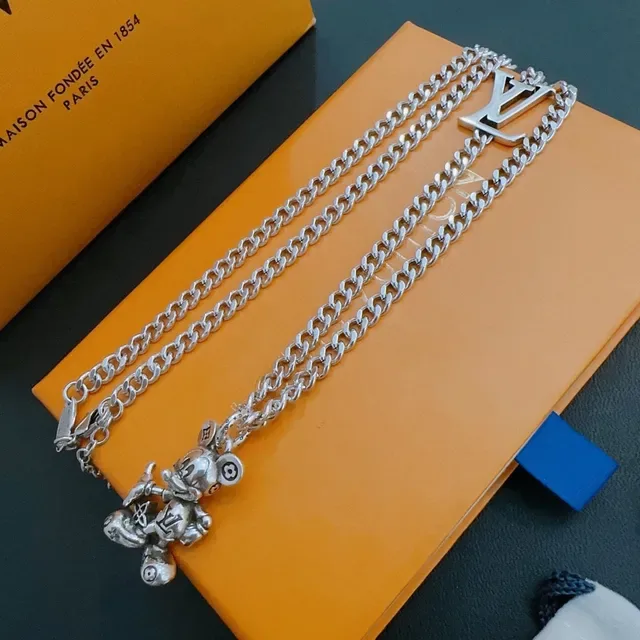 Louis Vuitton LV Monogram and Mickey Mouse Charm Silver Chain Necklace 9