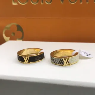 Louis Vuitton LV Anillo Monograma Negro y Blanco Tono Dorado