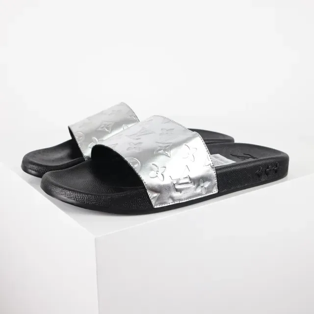 Louis Vuitton LV Slide Silver Monogram Strap Slippers 2