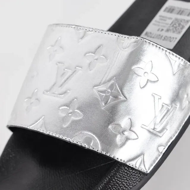 Louis Vuitton LV Slide Silver Monogram Strap Slippers 6