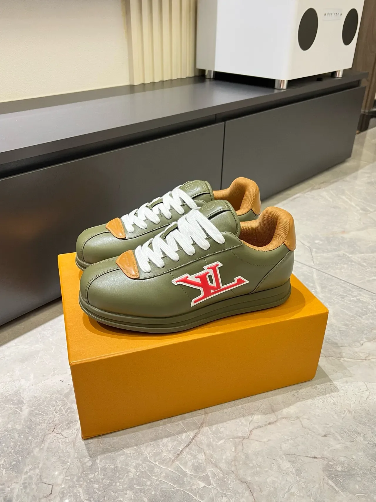Louis Vuitton LV Trainer Army Green Beige Olive Leather Embroidered Logo Lifestyle Sneakers 3