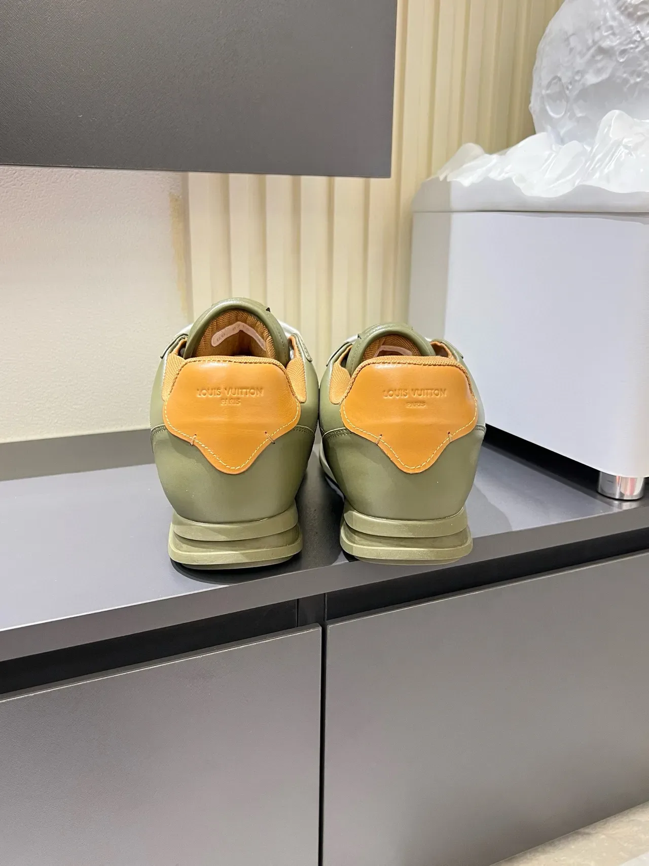 Louis Vuitton LV Trainer Army Green Beige Olive Leather Embroidered Logo Lifestyle Sneakers 9