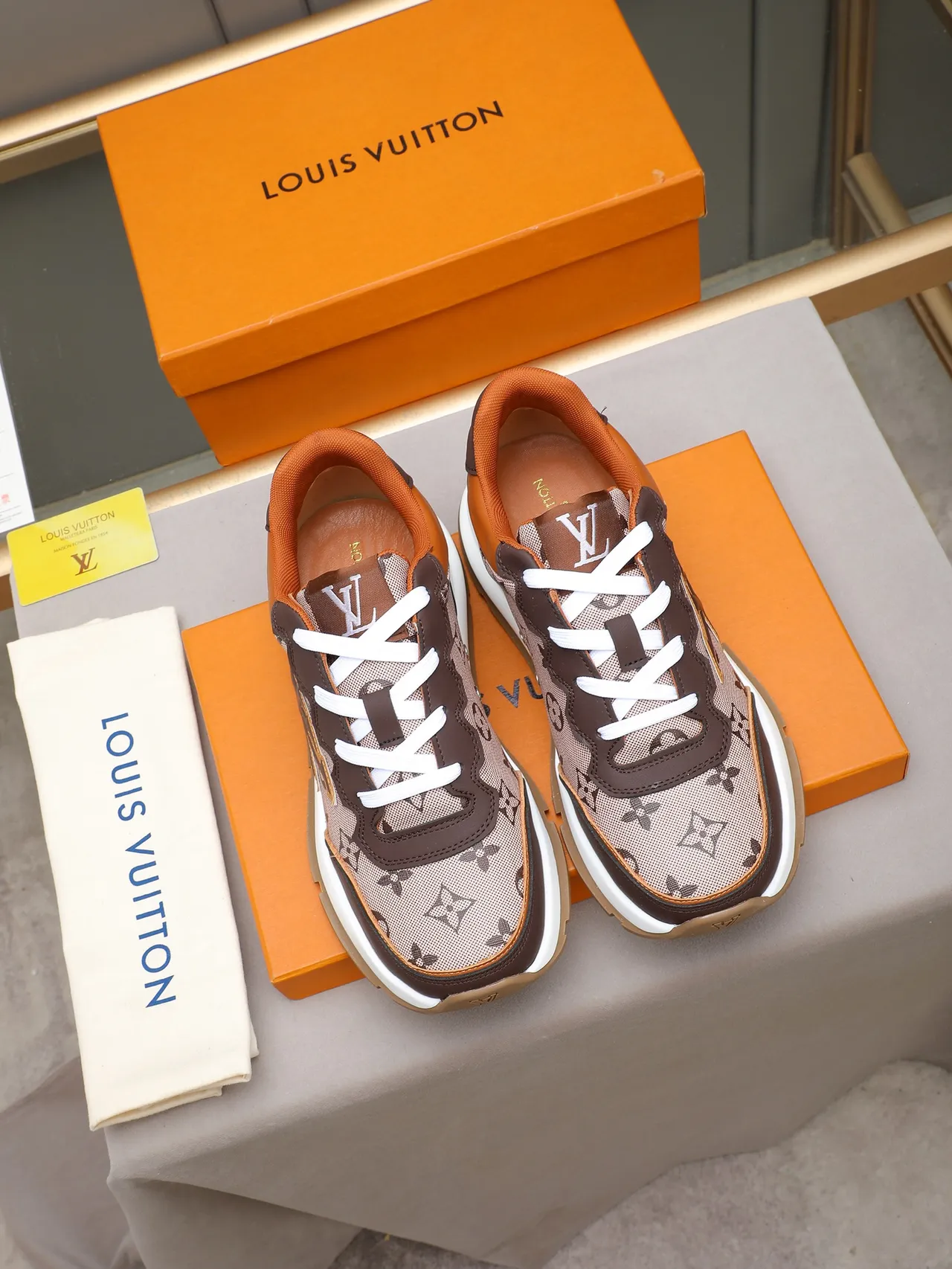 Louis Vuitton LV Trainer Beige Brown Monogram Canvas Oversized Stitched Logo Lifestyle Sneakers 3