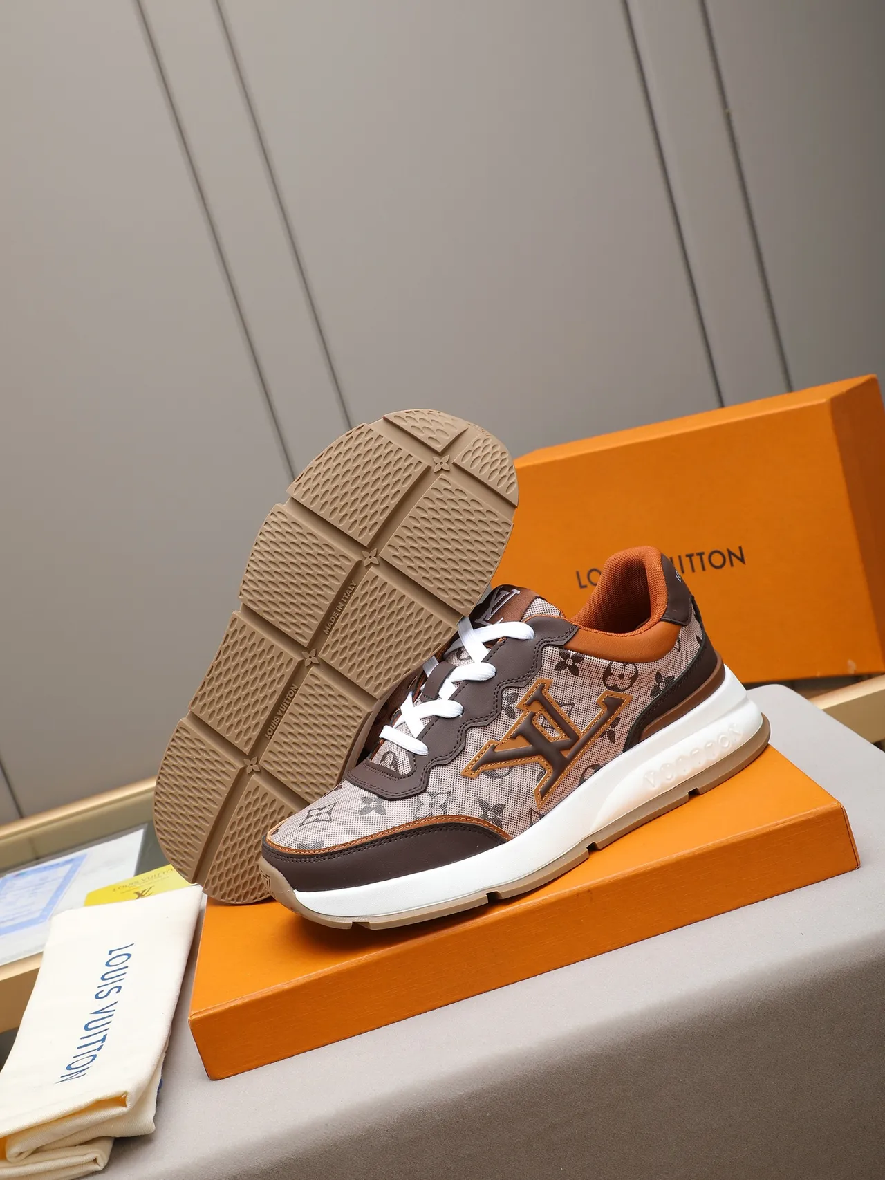 Louis Vuitton LV Trainer Beige Brown Monogram Canvas Oversized Stitched Logo Lifestyle Sneakers 5