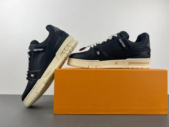 Louis Vuitton LV Trainer Black Beige Chunky Platform Sole Layered Upper Lifestyle Sneakers 13