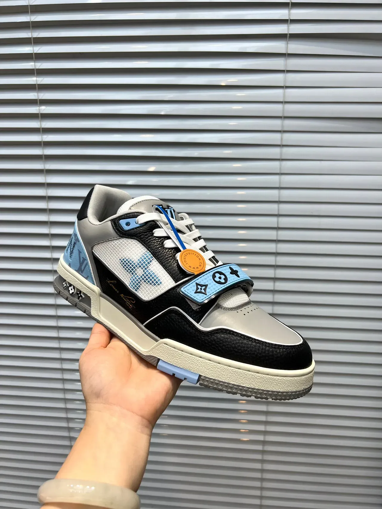 Louis Vuitton LV Trainer Black Blue Mixed-Material Upper Monogrammed Strap Lifestyle Sneakers 6