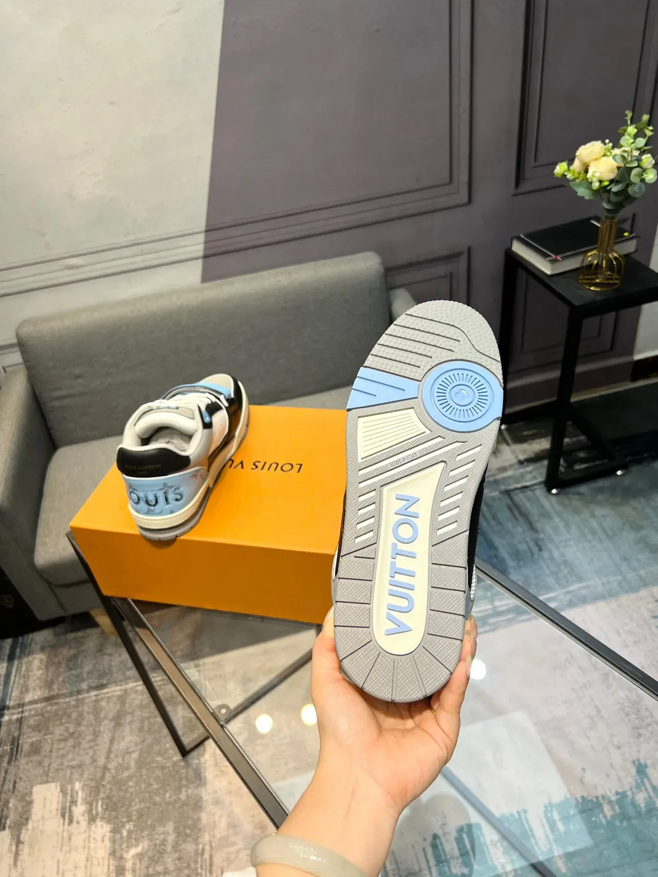 Louis Vuitton LV Trainer Black Blue Mixed-Material Upper Monogrammed Strap Lifestyle Sneakers 7