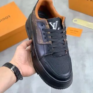 Louis Vuitton LV Trainer Negro Marrón Suela de Plataforma Chunky Forro de Cuero Monograma Zapatillas Lifestyle