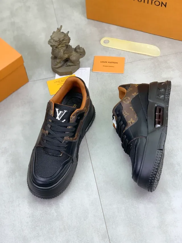 Louis Vuitton LV Trainer Black Brown Chunky Platform Sole Monogram Leather Overlay Lifestyle Sneakers 5