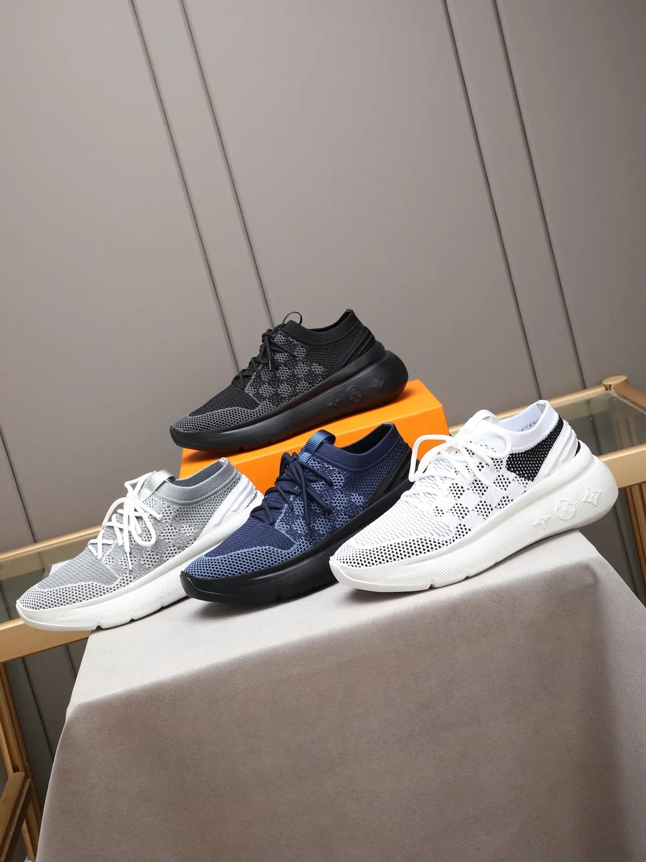 Louis Vuitton LV Trainer Black Gray Knit Upper Embossed Monogram Midsole Lifestyle Sneakers 2