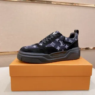 Louis Vuitton LV Trainer Black Gray Monogram-Print Upper Suede Panels Lifestyle Sneakers