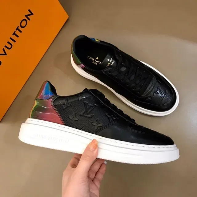 Louis Vuitton LV Trainer Black Multicolor Monogram-Embossed Leather Iridescent Heel Panel Lifestyle Sneakers 1