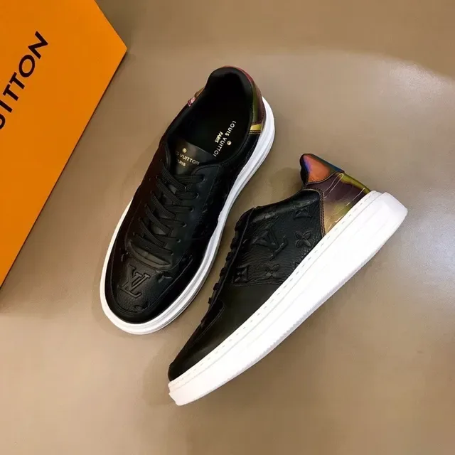 Louis Vuitton LV Trainer Black Multicolor Monogram-Embossed Leather Iridescent Heel Panel Lifestyle Sneakers 7