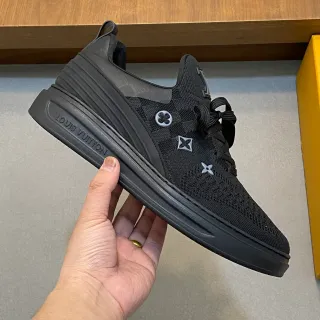 Louis Vuitton LV Trainer Black Silver Knit Monogram Upper Sculpted Rubber Sole Lifestyle Sneakers