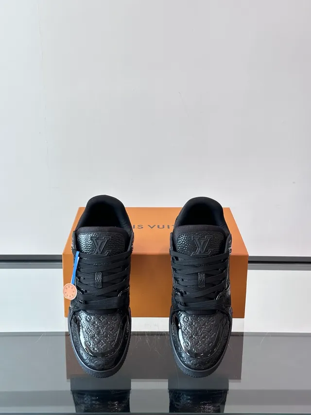 Louis Vuitton LV Trainer Black Textured Patent Leather Upper Sculpted Chunky Sole Lifestyle Sneakers 4