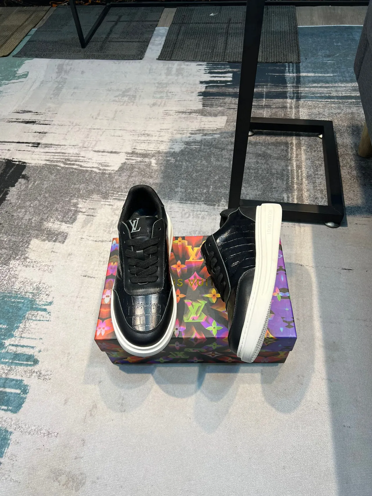 Louis Vuitton LV Trainer Black White Croc-Embossed Leather Low-Top Lifestyle Sneakers 3