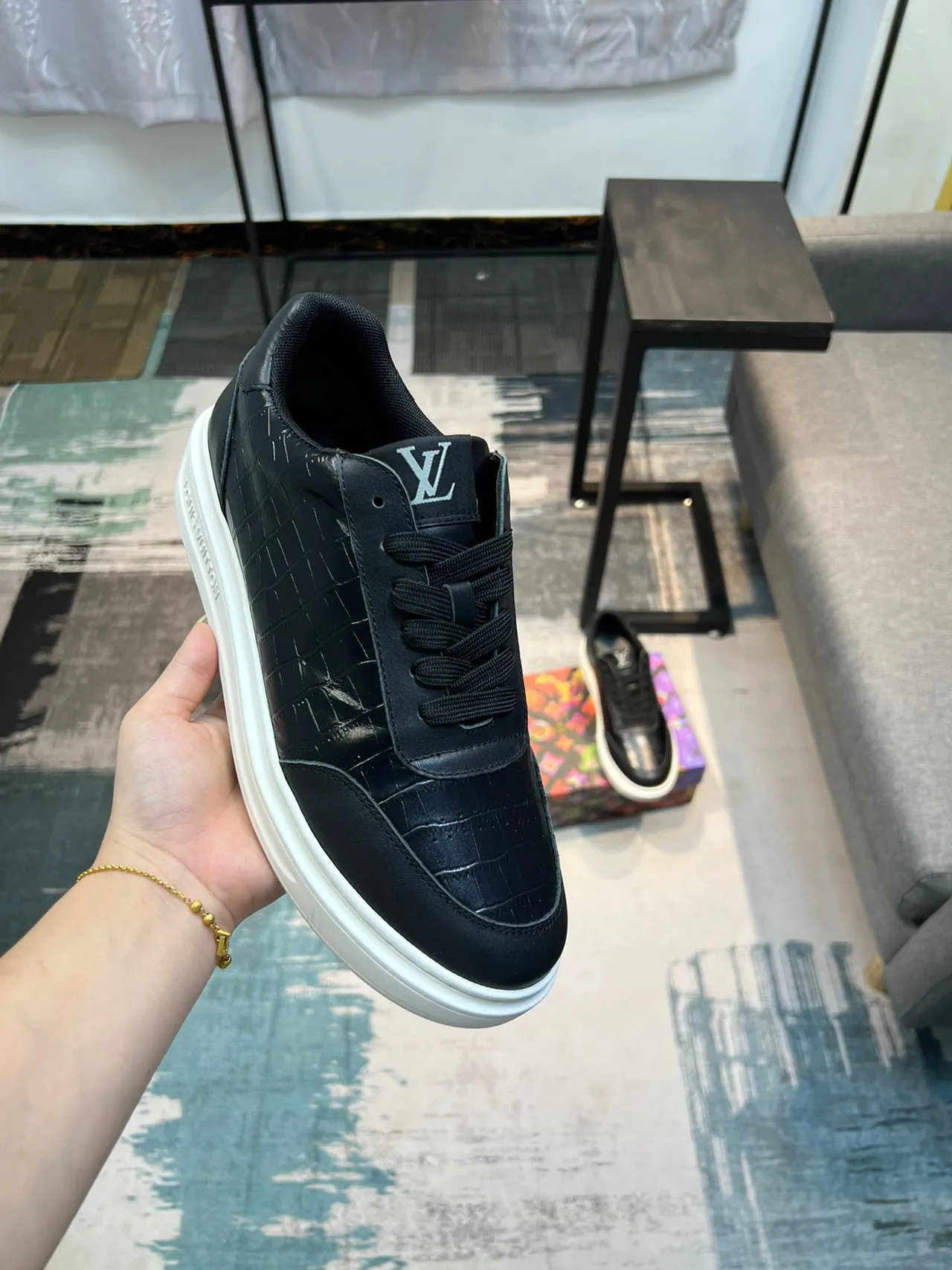Louis Vuitton LV Trainer Black White Croc-Embossed Leather Low-Top Lifestyle Sneakers 5