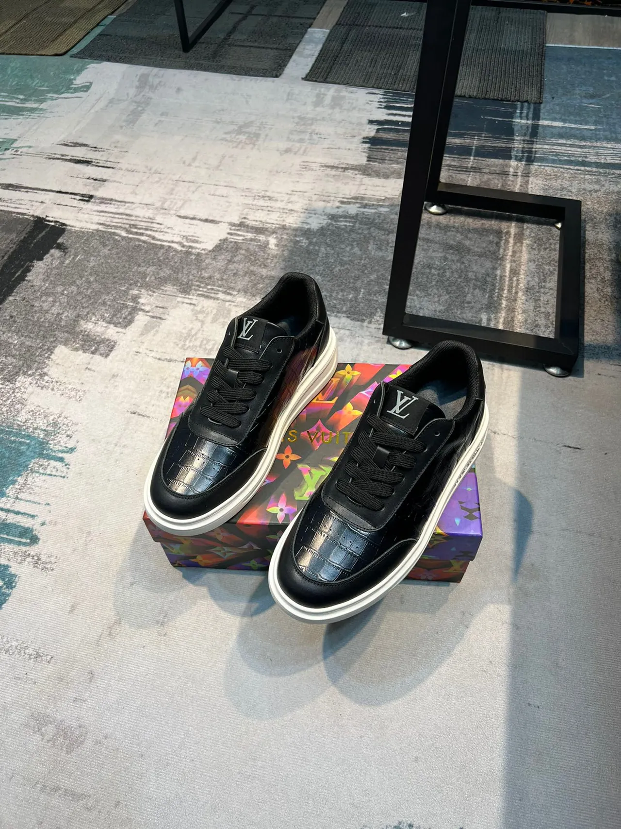 Louis Vuitton LV Trainer Black White Croc-Embossed Leather Low-Top Lifestyle Sneakers 6