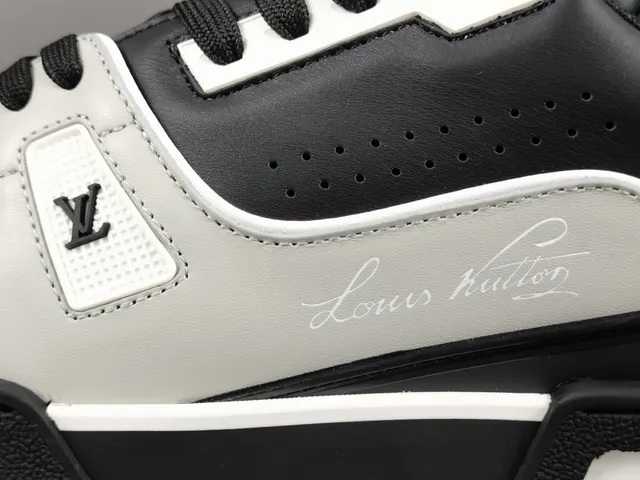 Louis Vuitton LV Trainer Black White Layered Leather Asymmetric Strap Lifestyle Sneakers 3